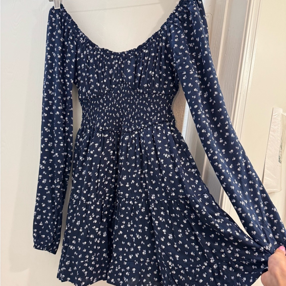 Navy Floral Long Sleeve Dress